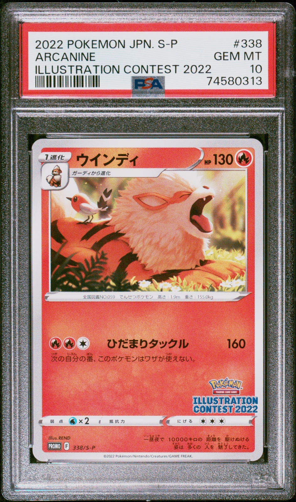 PSA 10 GEM MINT JAPANESE POKEMON 2022 ARCANINE 338/S-P ILLUSTRATION PROMO
