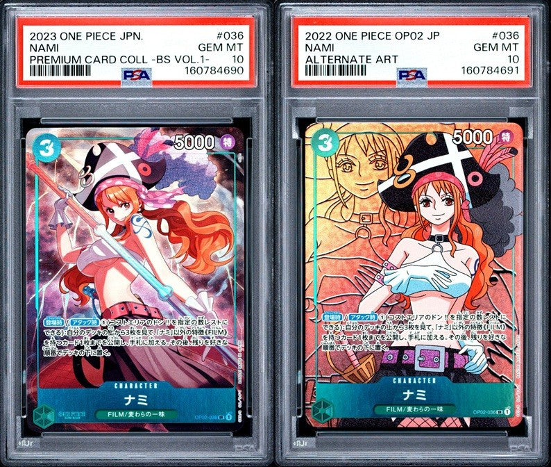SET 2 PSA 10 GEM MINT JAPANESE ONE PIECE 2022/23 Nami OP02-036 ALT