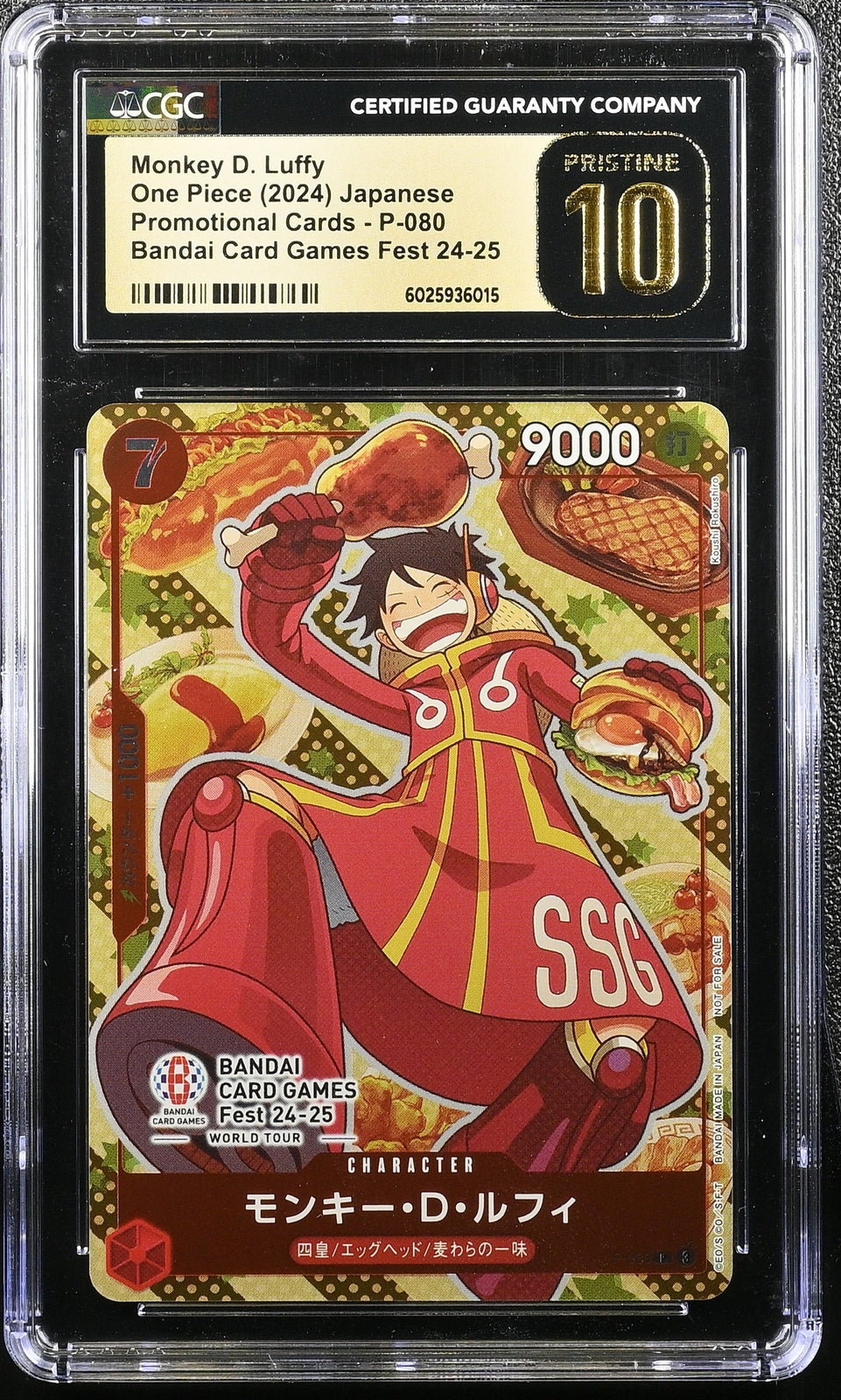 CGC 10 PRISTINE Japanese One Piece 2024 MONKEY D. LUFFY P-080 BANDAI CARD FEST